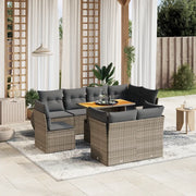 Set Divano da Giardino 9 pz con Cuscini Grigio in Polyrattan