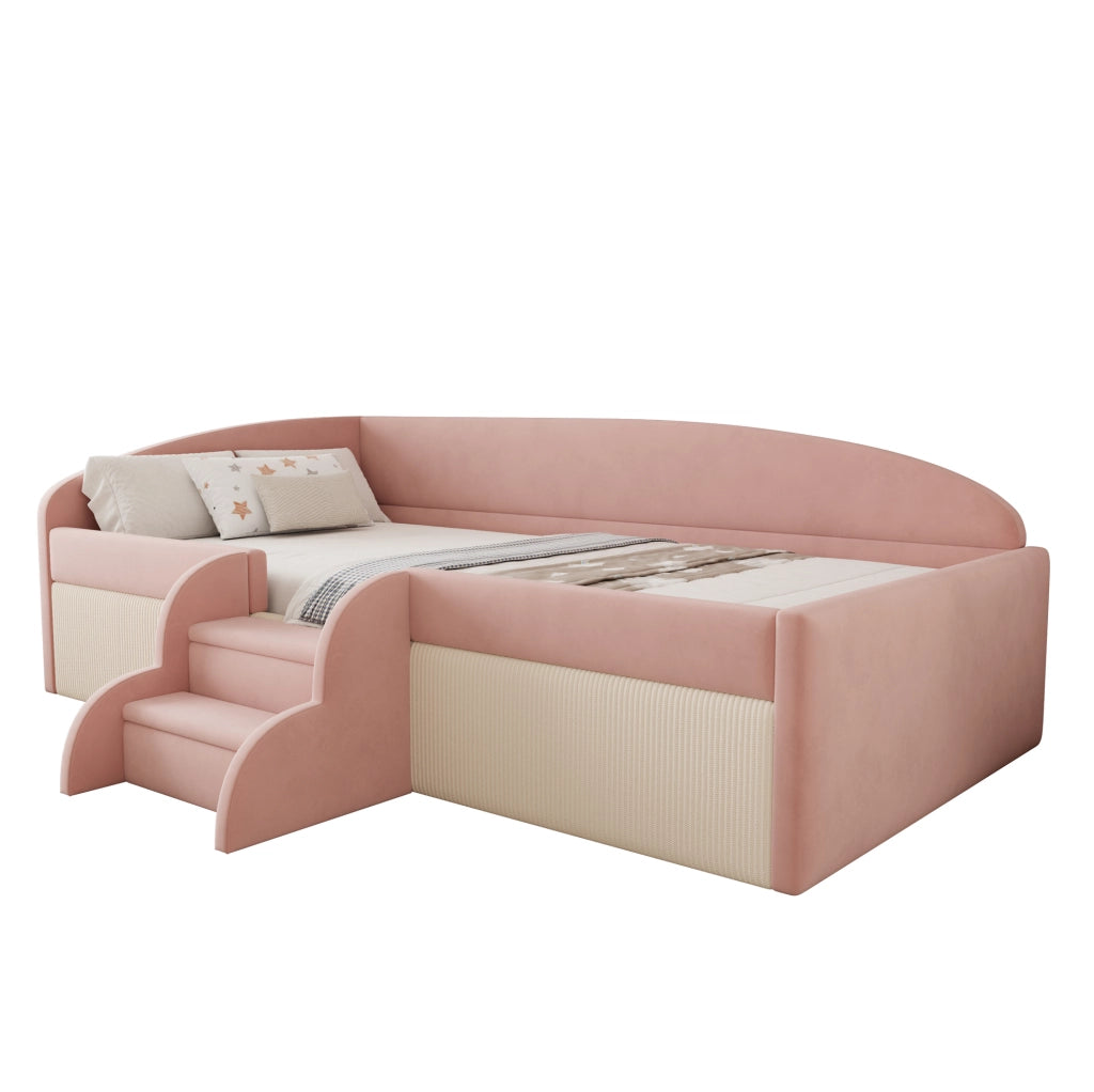 Letto imbottito per bambini 90x190 cm rosa e bianco crema