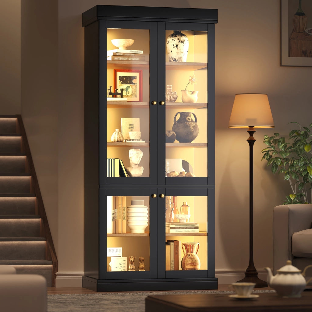 Armadio con LED multicolore ripiani regolabili e 2 dispositivi antiribaltamento per soggiorno nero 80 × 40 × 180 cm