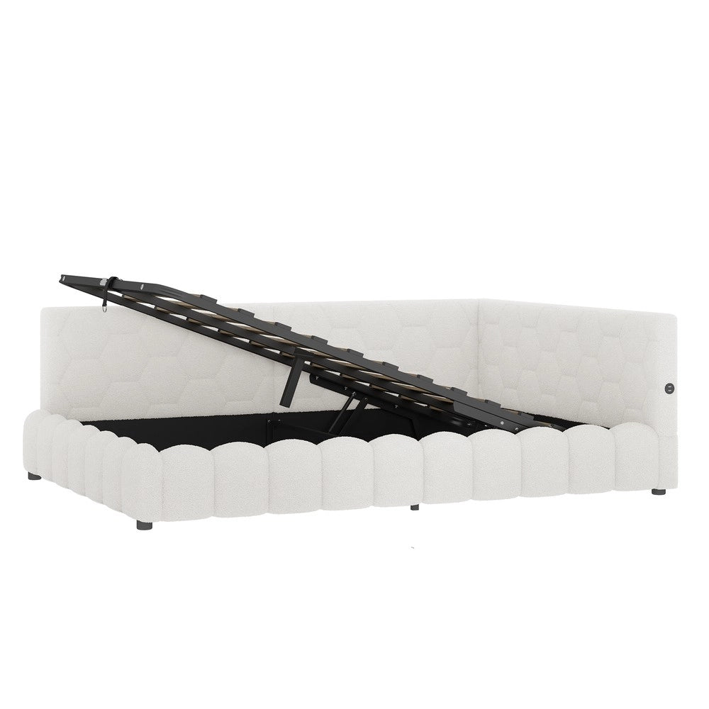 Letto Contenitore Imbottito con LED e Meccanismo Idraulico ¨C MINIMAL ¨C Bianco 140x200