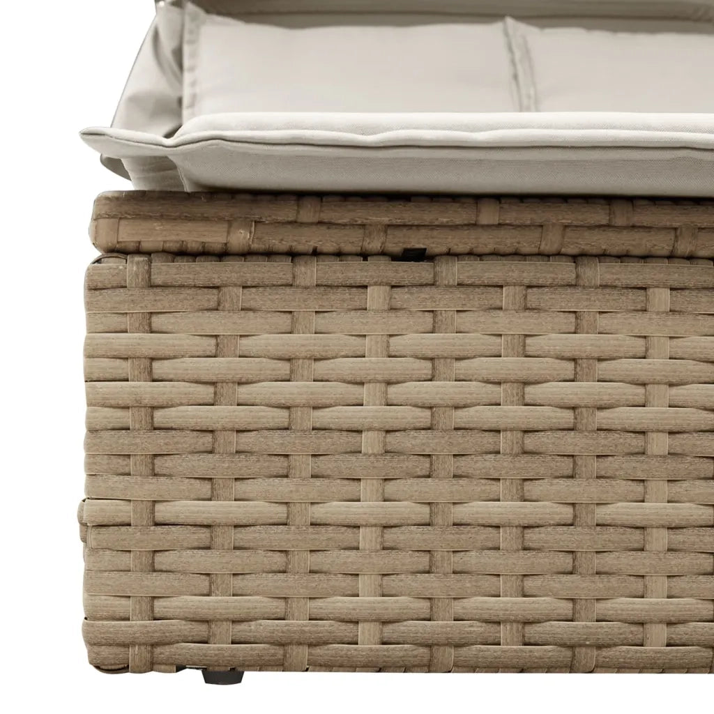 Sdraio da giardino | Lettino Doppio con Baldacchino e Cuscini Beige in Polyrattan