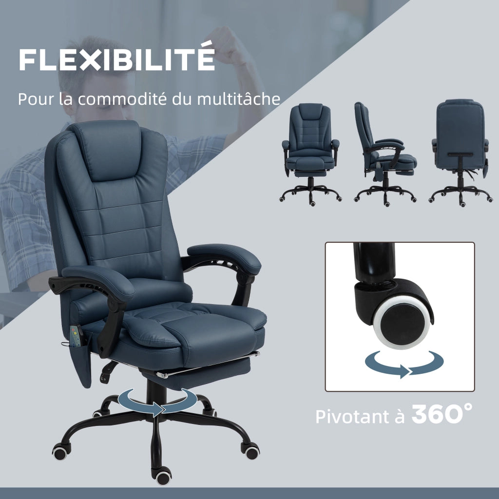 Sedia da ufficio massaggiante reclinabile ¨C zephmum ¨C blu, altezza regolabile, telecomando