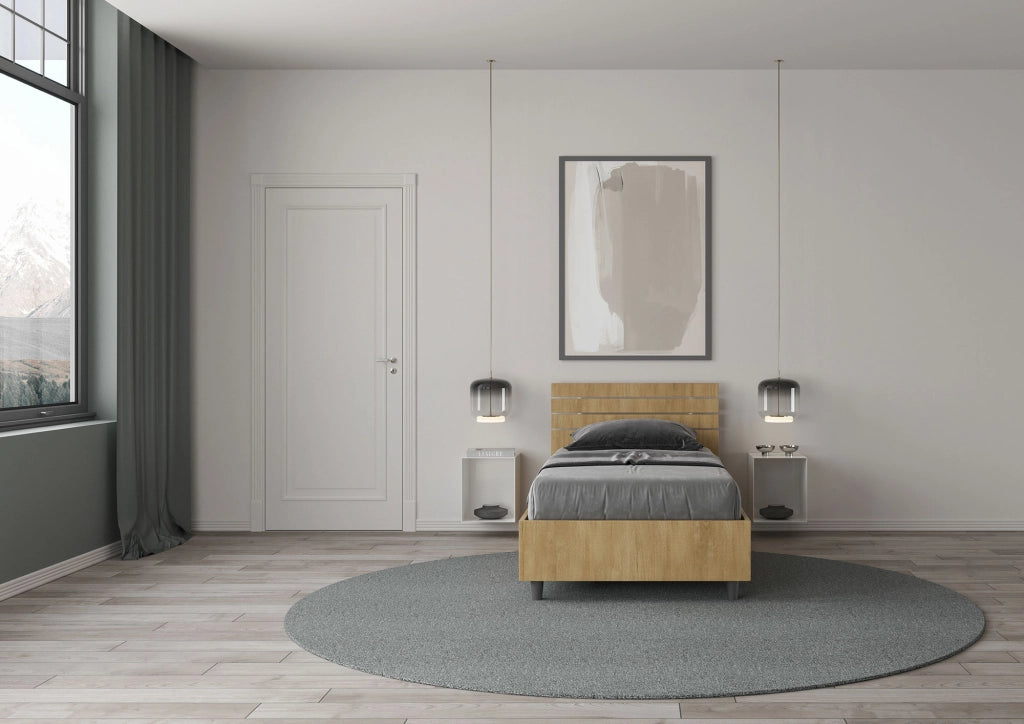 BS COM Letto singolo contenitore 80x190 testata dritta con doghe quercia