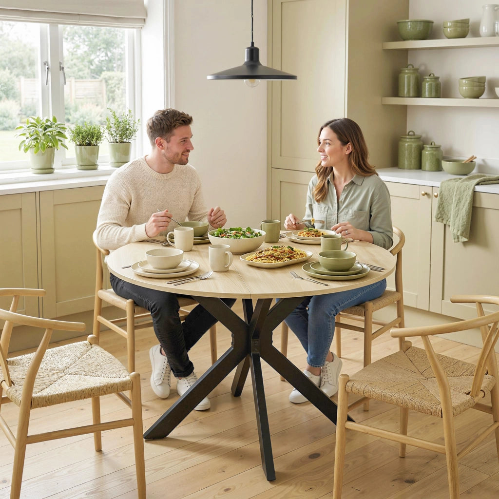 Tavolo da pranzo pieghevole rotondo per 2-6 persone ¨C zephmum ¨C ?110x76 cm in legno naturale