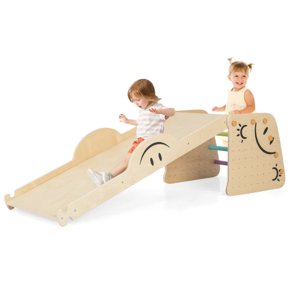 Giocattoli da arrampicata per bambini, Set arrampicata in legno con rampe reversibili sgabello regolabile Colorato-Arrampicate e scivoli