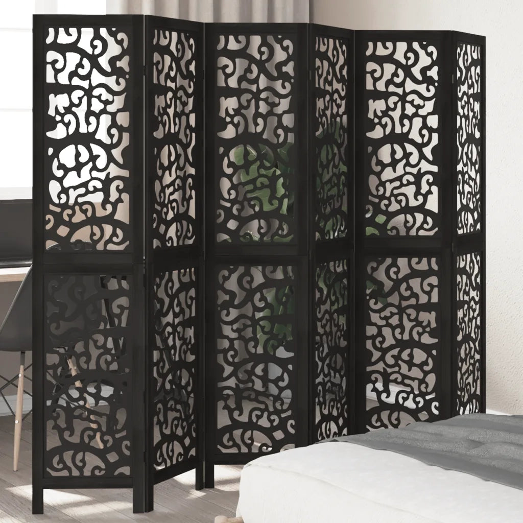 Divisorio Ambienti | Divider per stanze | Paravento 6 Pannelli Nero Legno Massello di Paulownia