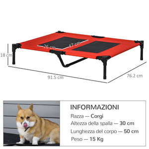 Lettino per Cani Grandi Rialzato con Tessuto a Rete 91,5x76,2x18 cm Peso Massimo 30kg Rosso