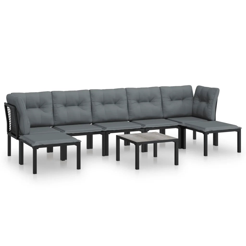 Set Salotto da Giardino 8 pz | Set di Mobili da Esterno Nero e Grigio in Polyrattan