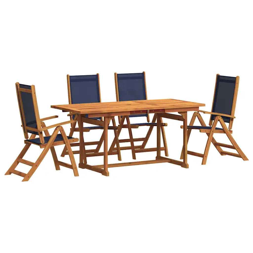 Set Pranzo da Giardino 5pz Legno Massello di Acacia e Textilene