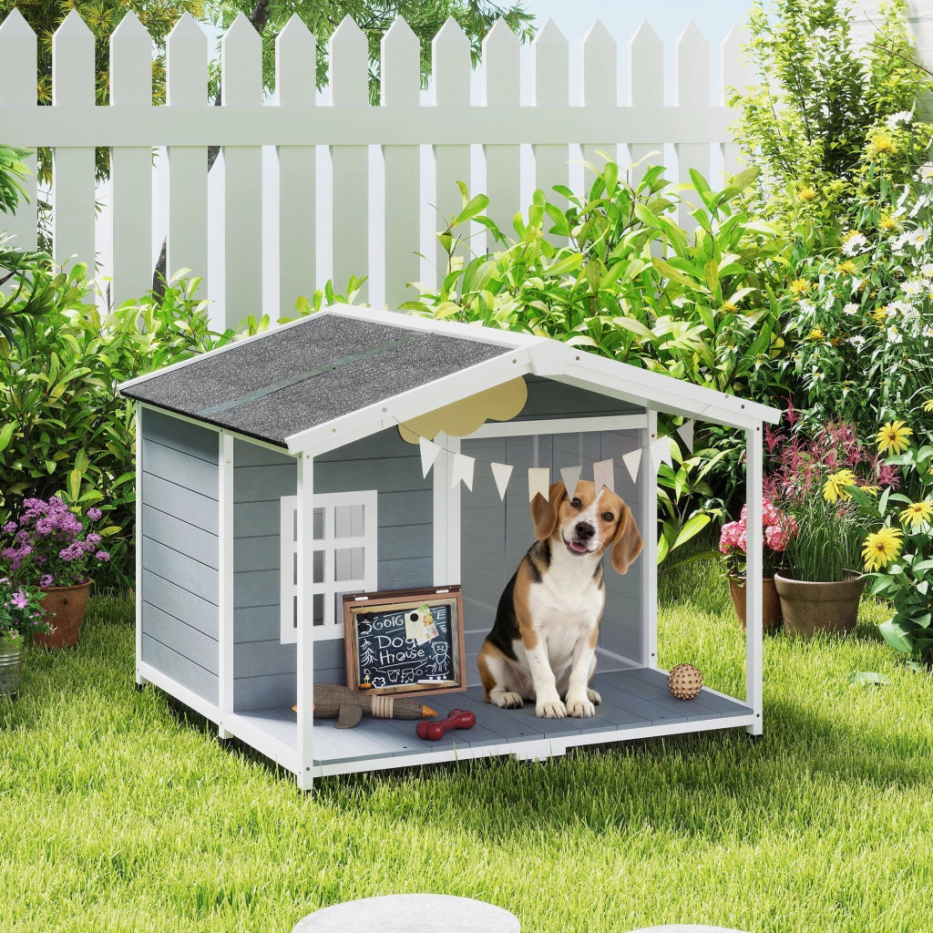 Casetta per Cane in Legno con Terrazza ¨C zephmum ¨C 103x107x83,5cm Grigio