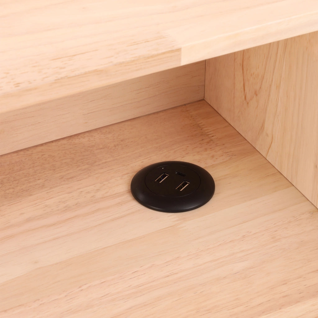 Scrivania per bambini, regolabile in altezza, con cassetto, ripiani, luce a LED, porta USB, color rovere