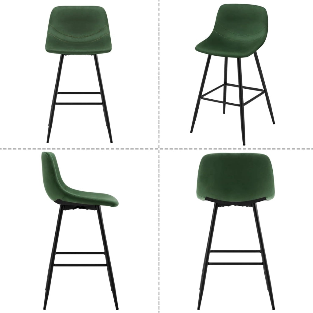 Set di 2 Sgabelli Alto, Sgabello da Cucina Moderno, Sedia da Bar con Poggiapiedi, con Schienale, per Bistrot, Pub, Caffetteria, in Velluto e Metallo, Verde Scuro