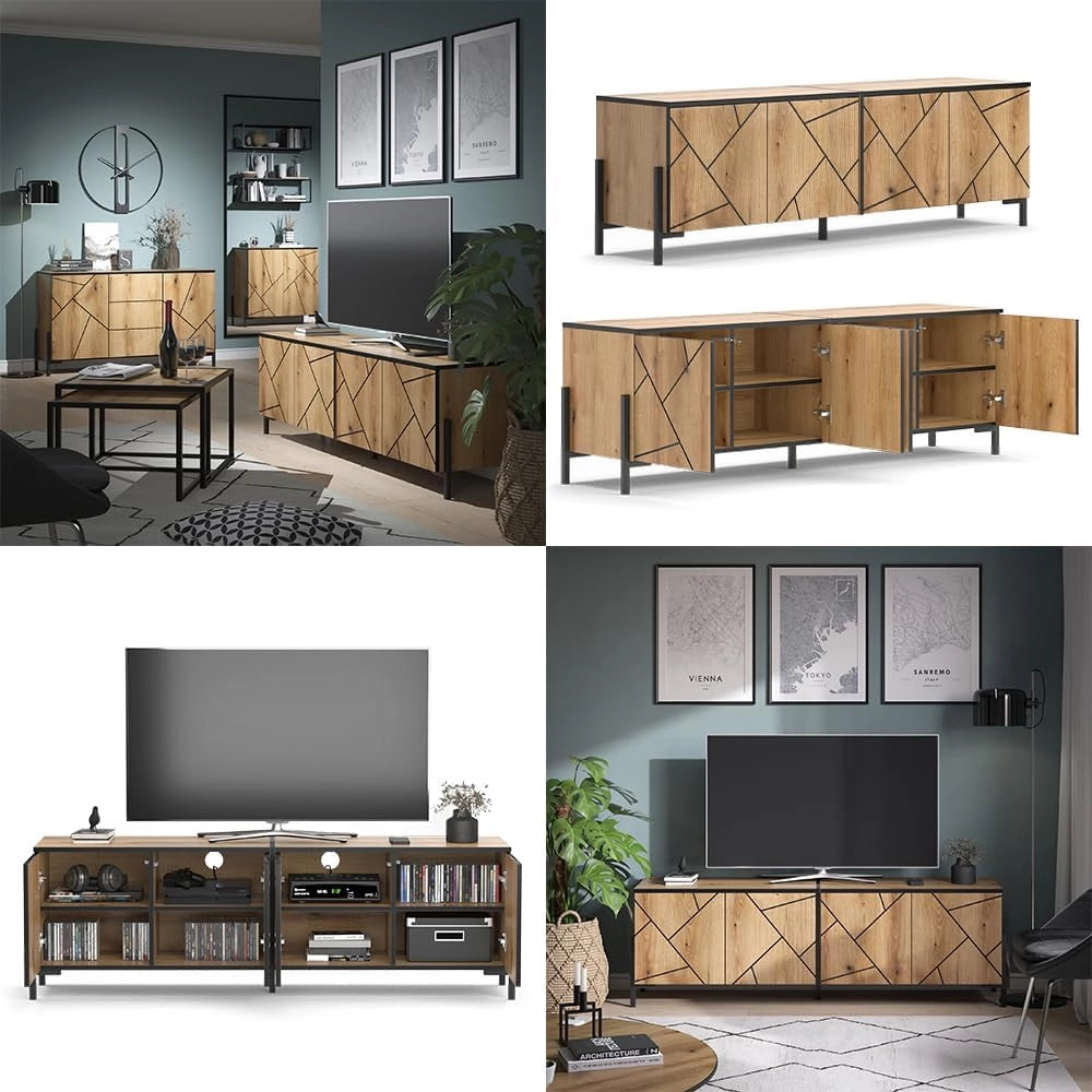 Mobile tv Hatto, Rovere, 156.8 x 50 cm, adatto per riporre e conservare in camera da letto