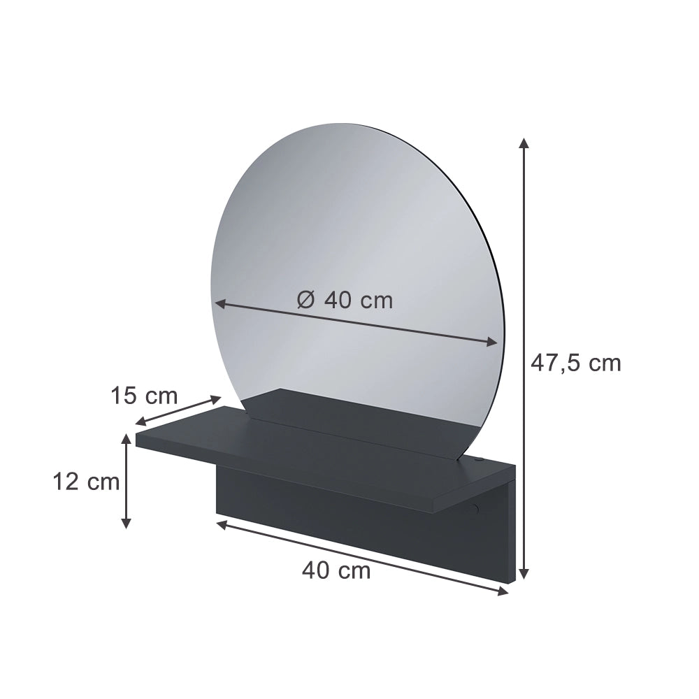Vicco Specchio bagno Nero 40 x 47.5 cm con ripiano