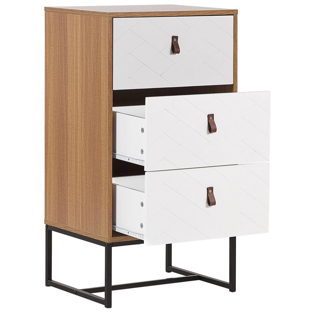 Cassettiera in legno chiaro con gambe in metallo bianco cassettiera 91 x 49 cm mobili da soggiorno tradizionali moderni