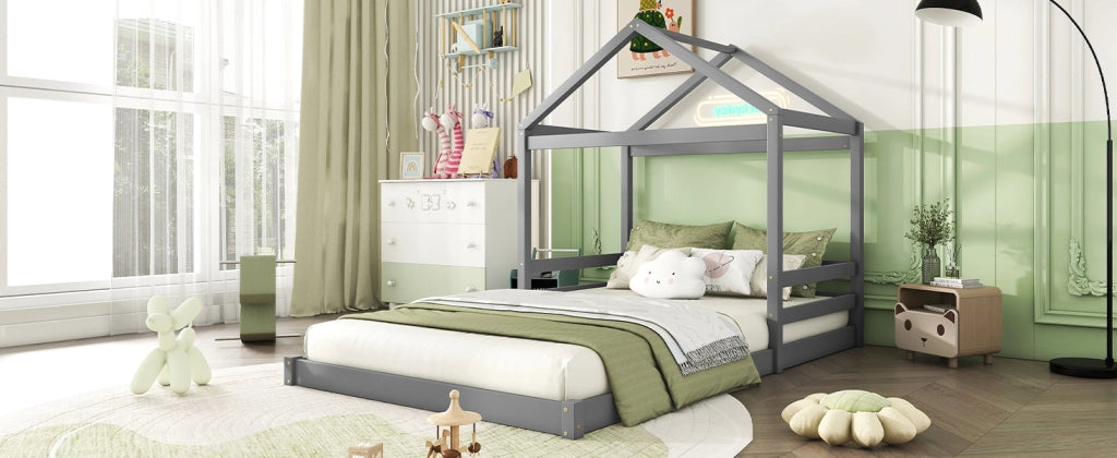 DESMIU Letto a Casetta Letto Matrimoniale 140 × 200 cm con doghe, senza materasso, in pino e MDF, grigio