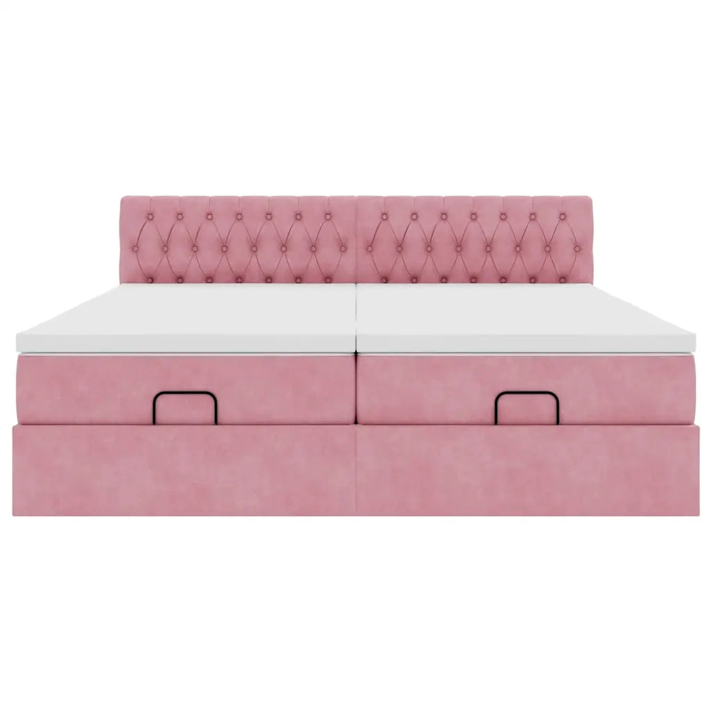 Struttura Letto Pouf con Materassi Rosa 180x200 cm Velluto