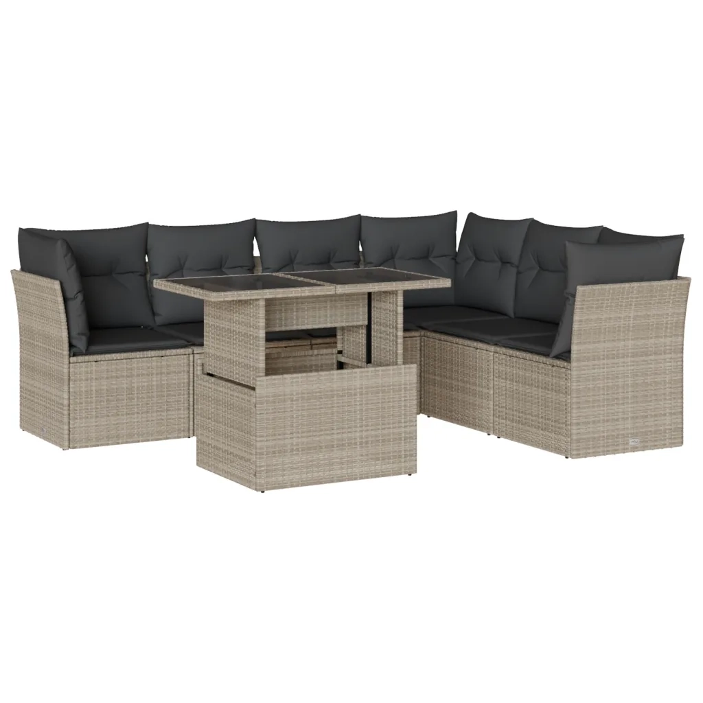 Set Divani da Giardino 7pz con Cuscini Grigio Chiaro Polyrattan