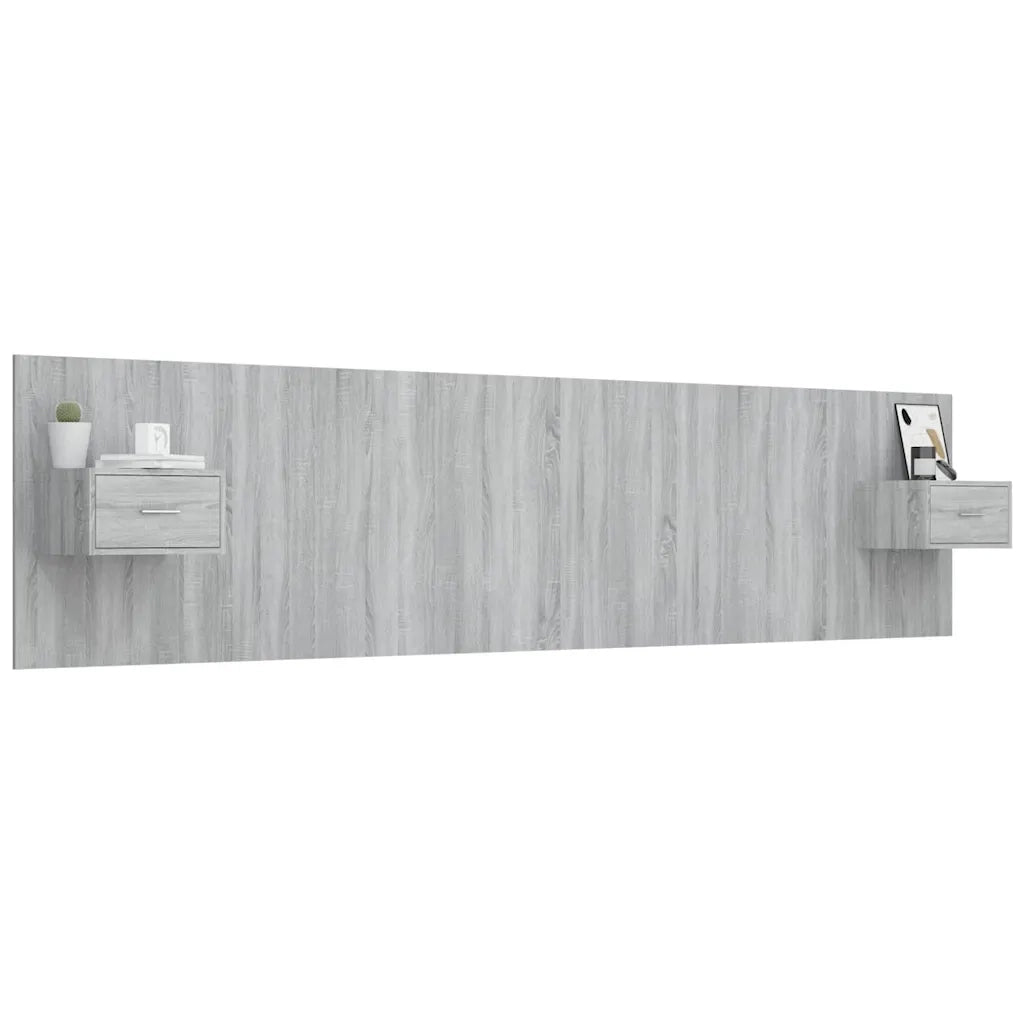 Testiera Letto con Comodini in Legno Multistrato Grigio Sonoma 3115754