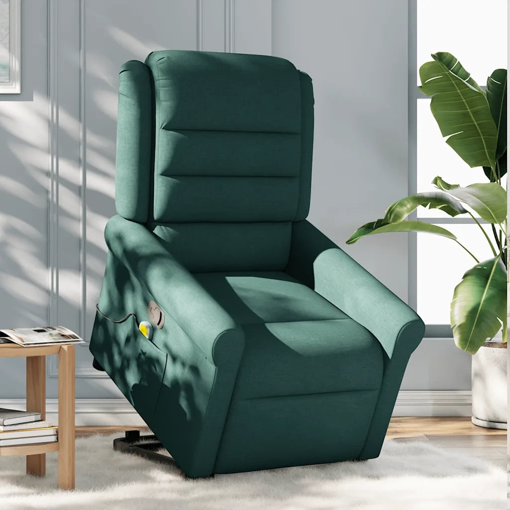 Poltrona Alzapersona Massaggiante | Sedia Relax Verde Scuro in Tessuto