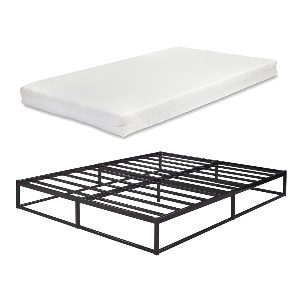Letto Francese Trerunta con Materasso 140x200 cm Acciaio Nero [en.casa]