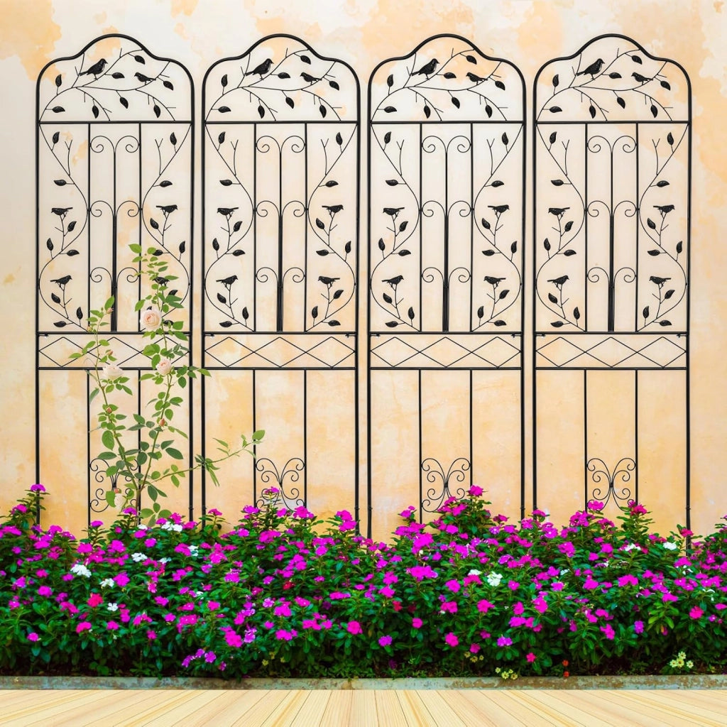 Traliccio per Rampicanti Metallo con Ripiano Pieghevole, Graticcio per Piante da Esterno, Griglia per Piante Rampicanti per Giardino, Cortile e Patio, 50 x 30 x 189,5 cm (Nero,2)