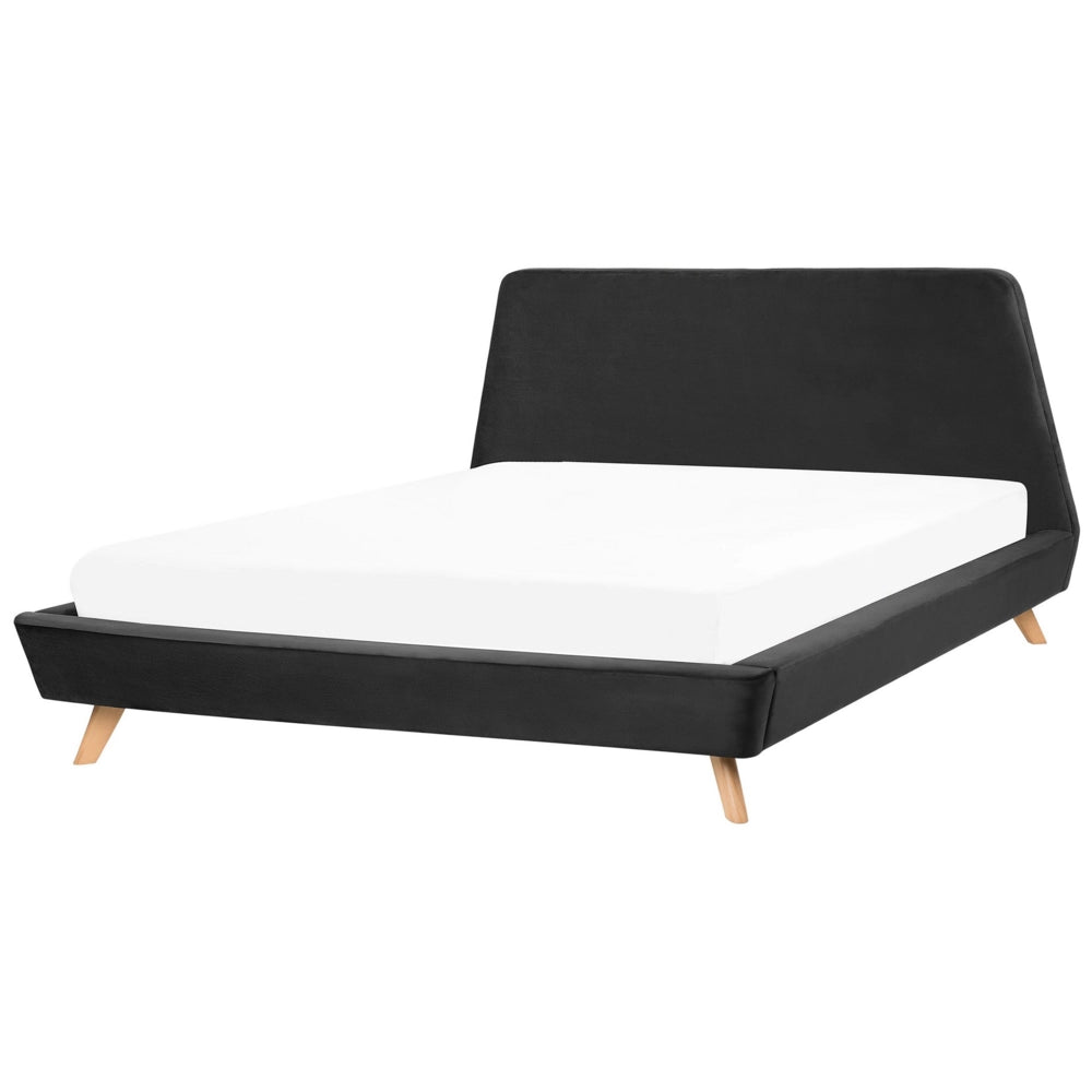 Struttura del letto in velluto Nero con gambe in legno chiaro 180 x 200 cm retrò