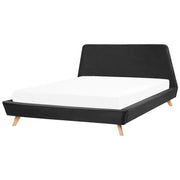 Struttura del letto in velluto Nero con gambe in legno chiaro 180 x 200 cm retrò