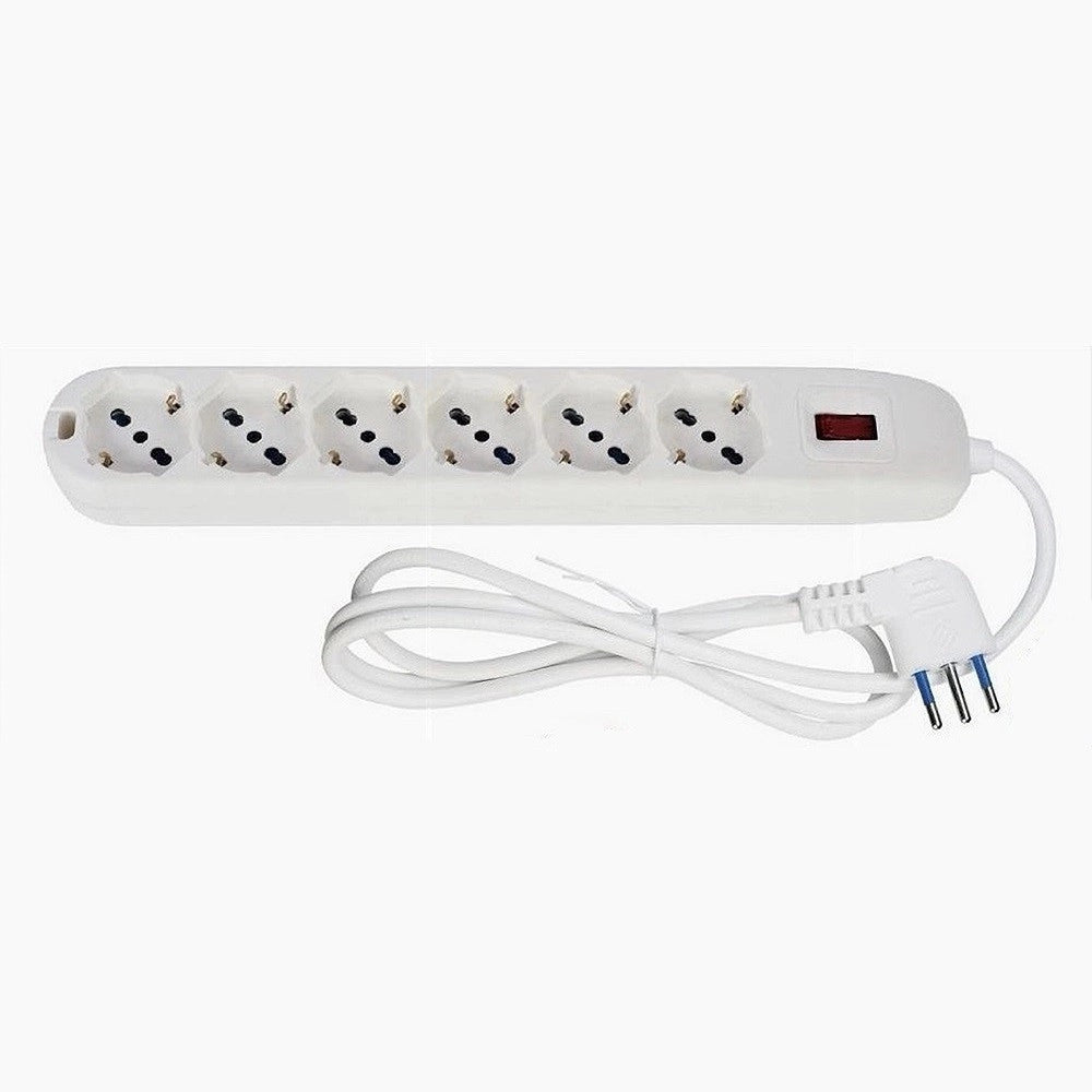 Trade Shop - Multipresa 6 Uscite Universali Spina 10a Cavo Da 1.5 Mt Bianco Ciabatta 80183n -