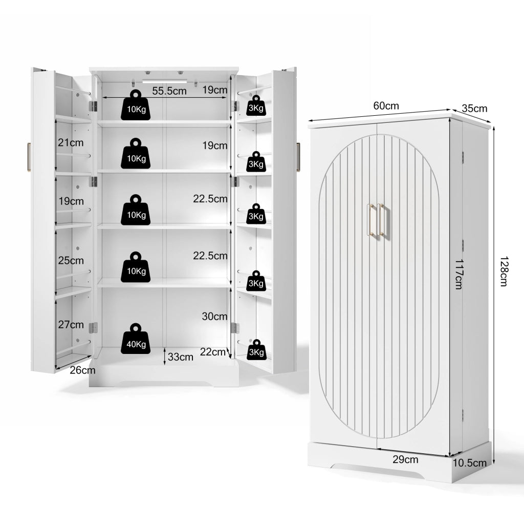 Credenza cucina salvaspazio 60x35x128 cm con luce LED sensore; bianco; in MDF e PB