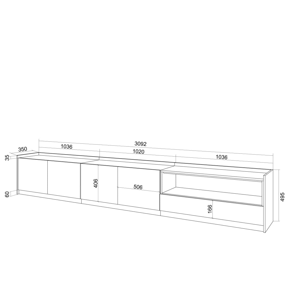 Mobile TV Soggiorno, 310x50x37 cm, Per TV fino a 80", Mobile Soggiorno, Rovere e nero