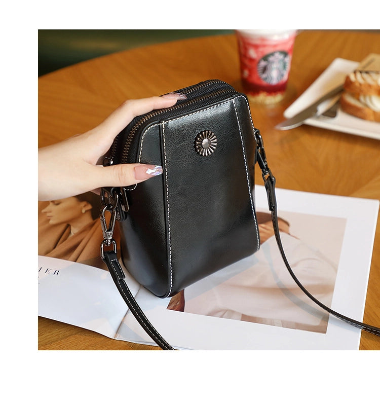 Borsa a tracolla da donna in vera pelle, mini borsa nera