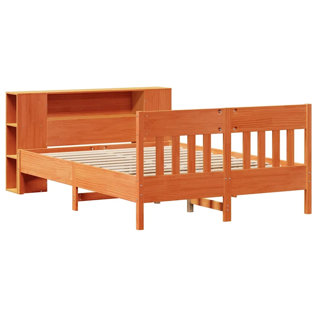 Letto Libreria senza Materasso Marrone Cera 160x200 cm in Pino 3323178
