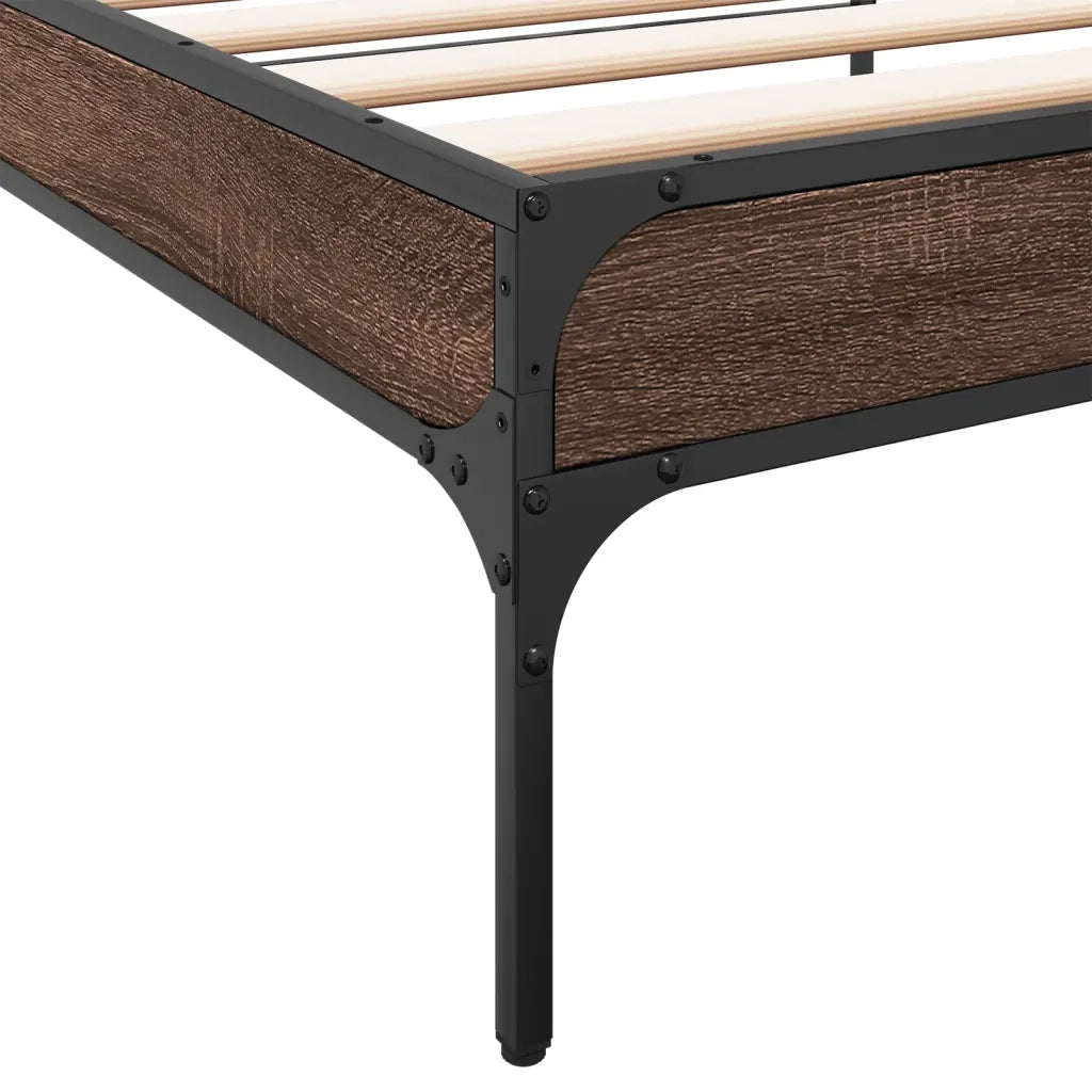 Giroletto-Struttura Letto Rovere Marrone 90x190 cm Legno Multistrato e Metallo 541976