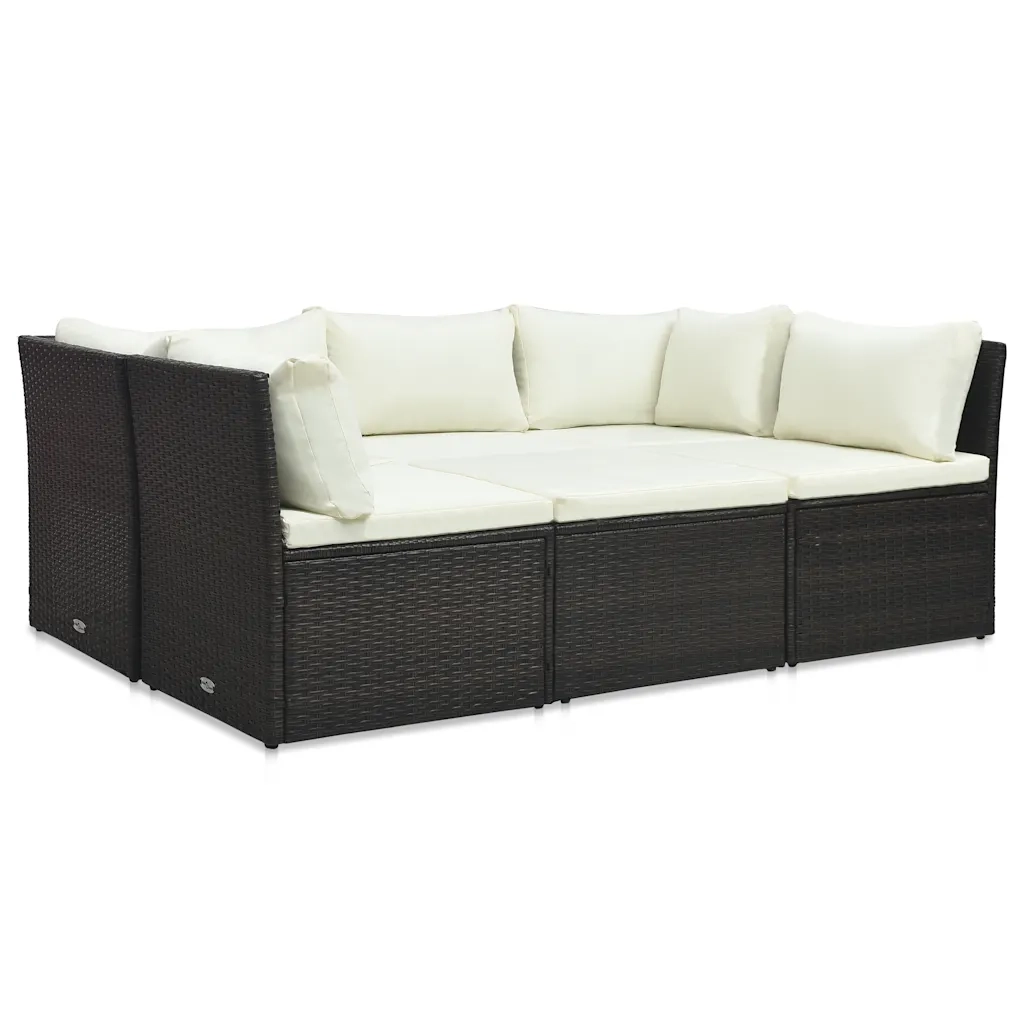 Set Divani da Giardino 4 pz con Cuscini in Polyrattan Marrone 47810