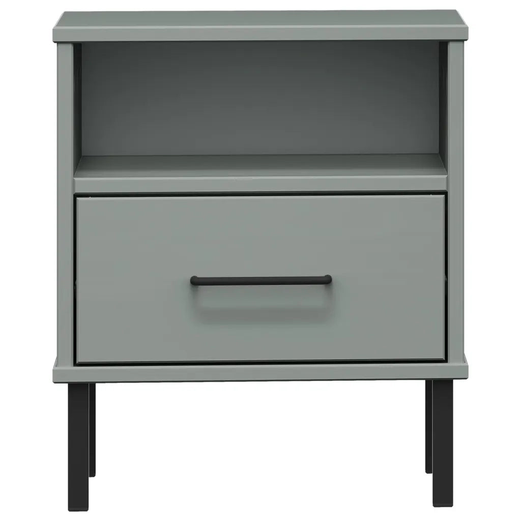 Comodino con Gambe in Metallo Grigio Legno Massello Pino OSLO cod mxl 30937