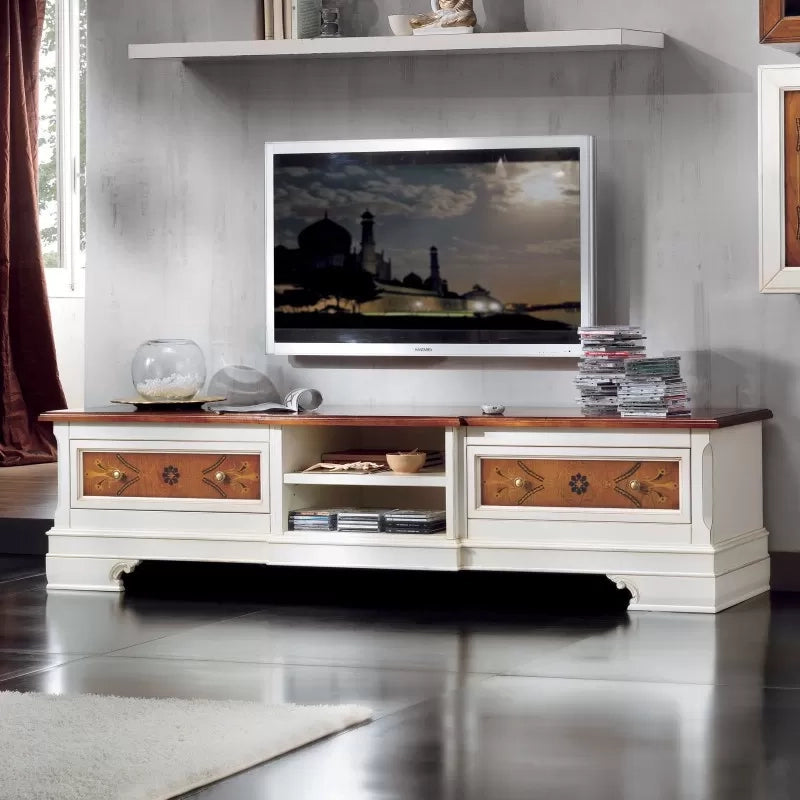 Porta tv classico 2 cassetti legno shabby bicolore  200x52x50 - Mobili 2G