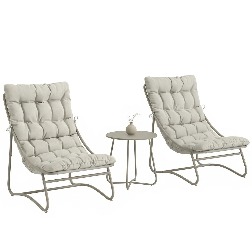 Set Giardino 3 Pezzi con 2 Sedie Lounge, Tavolino e Cuscini per Esterno ¨C zephmum ¨C Grigio Chiaro