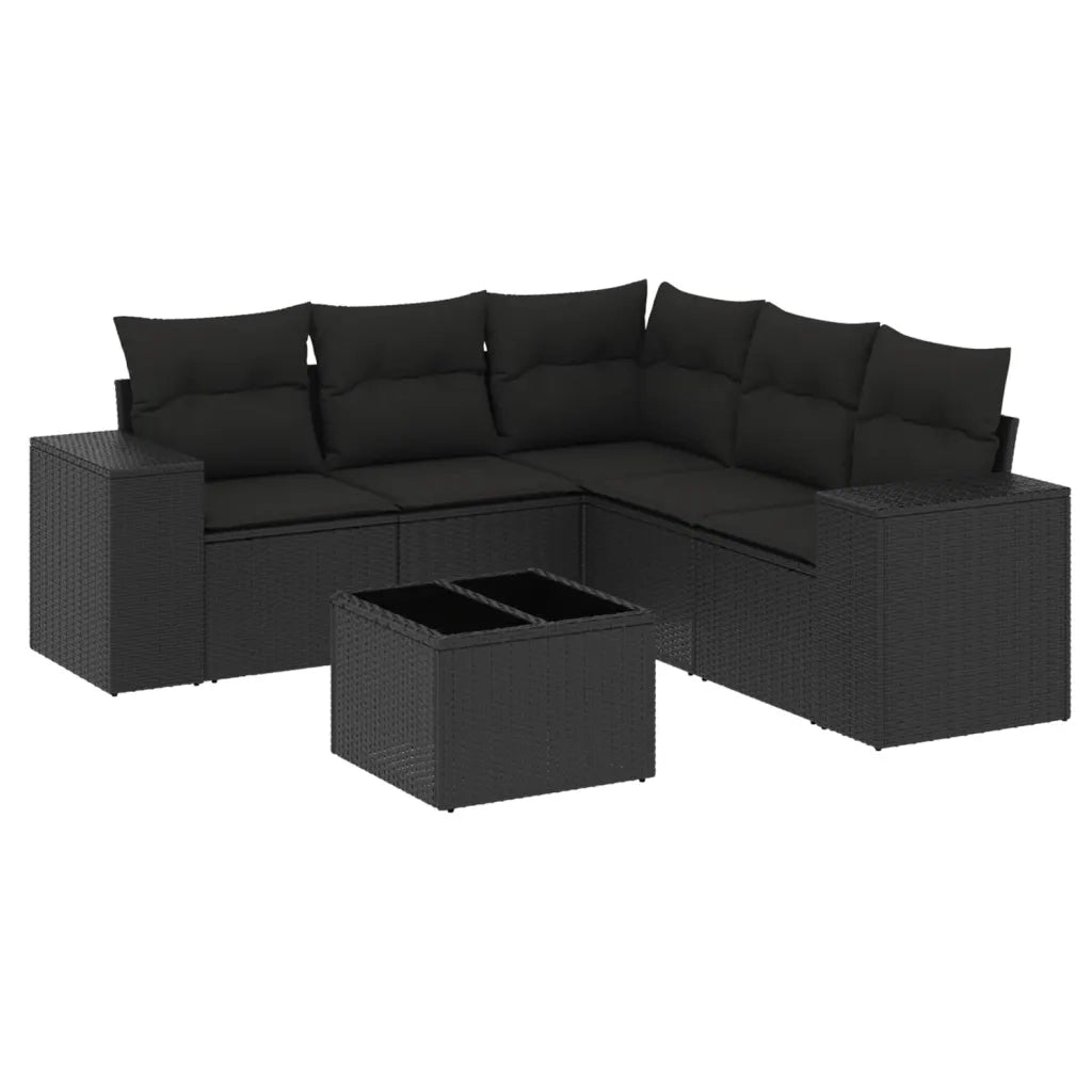 Set Divano da Giardino 6 pz con Cuscini Nero in Polyrattan