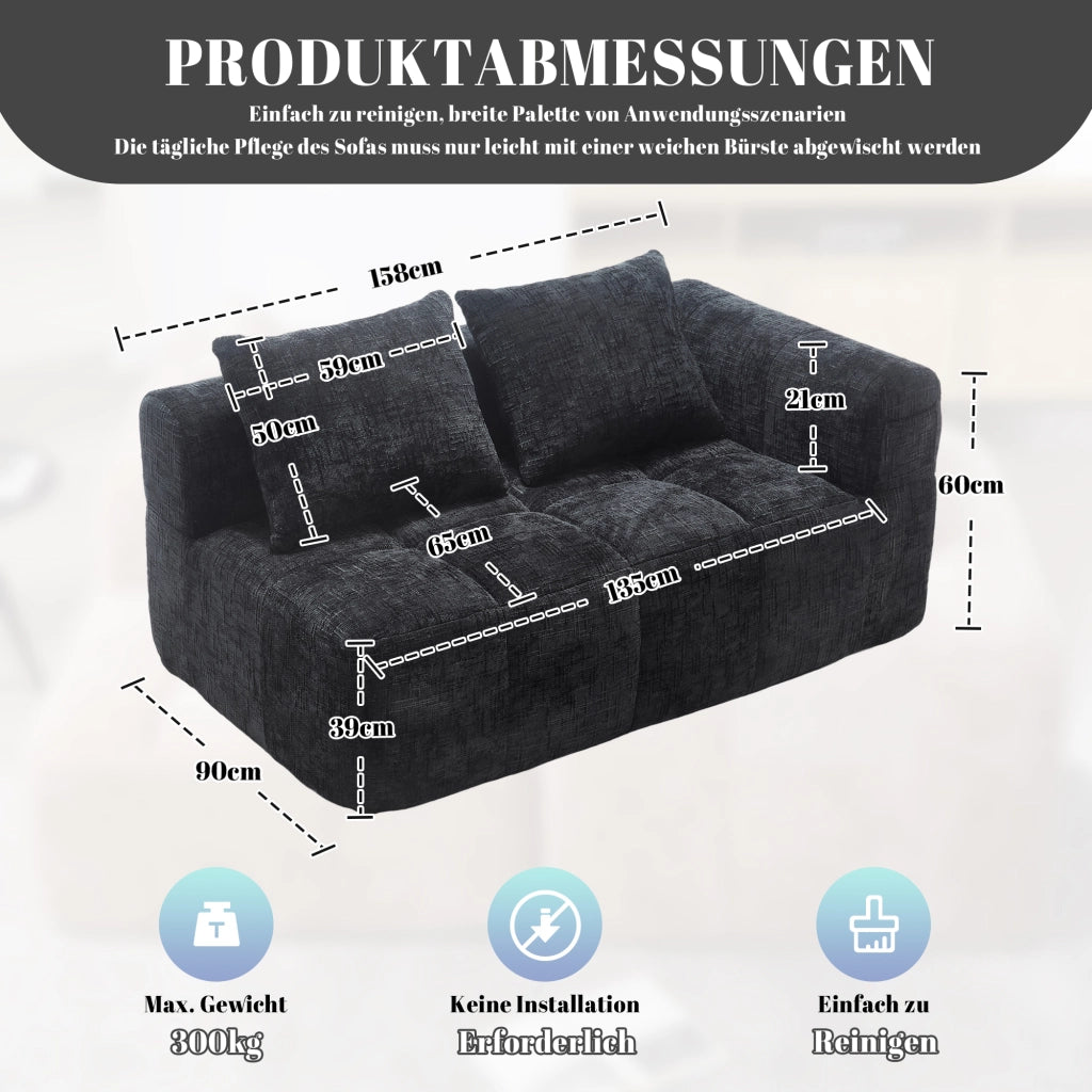 DIVANO Chaise Lounge 158x90x60 cm in Chenille Nero