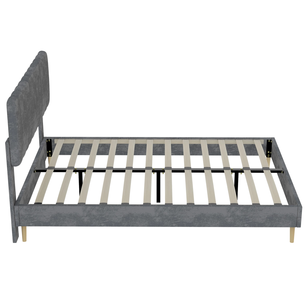 Letto imbottito 160x200 cm in velluto olandese grigio con struttura in metallo