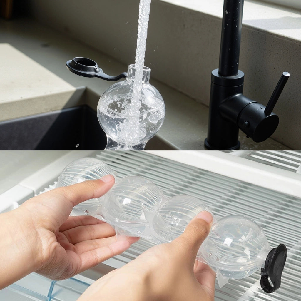 Set 8 Sfere per Ghiaccio con Stampi Apribili 6,5 cm – Palle Ghiaccio Riutilizzabili in Plastica Alimentare con Gancio – Ideali per Cocktail, Whisky e Bevande