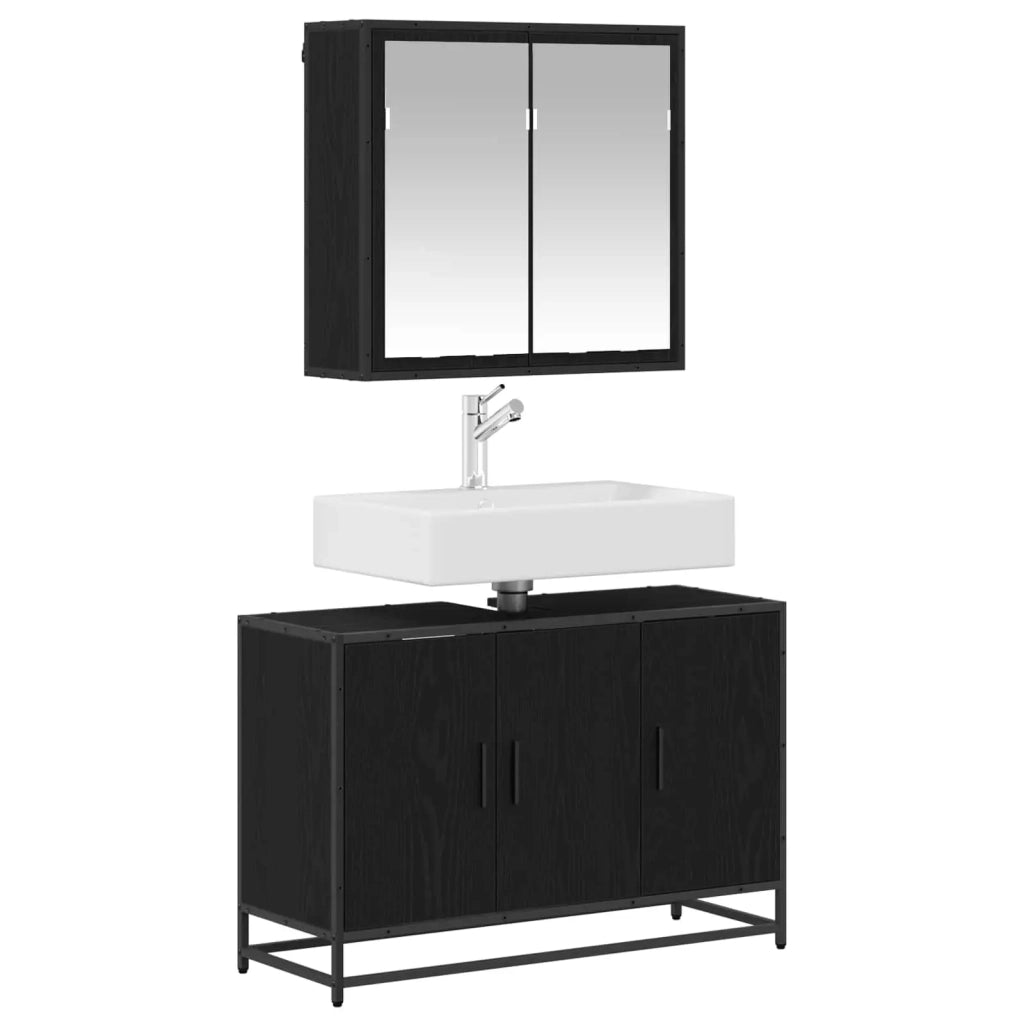 Set di mobili per il bagno 2 pcs Rovere Nero Legno multistrato
