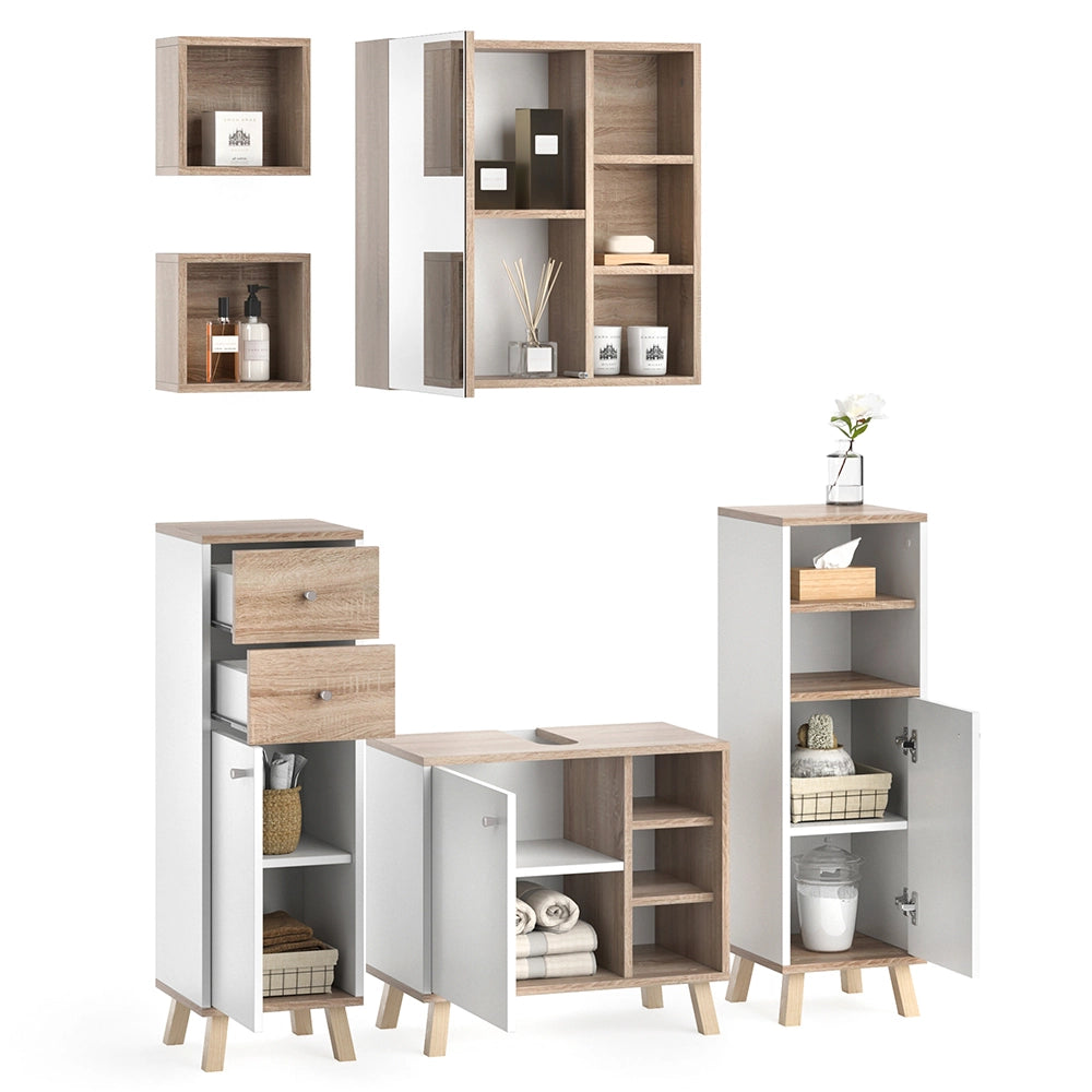 Vicco Set mobili bagno Bianco 5 parti, con ripiani
