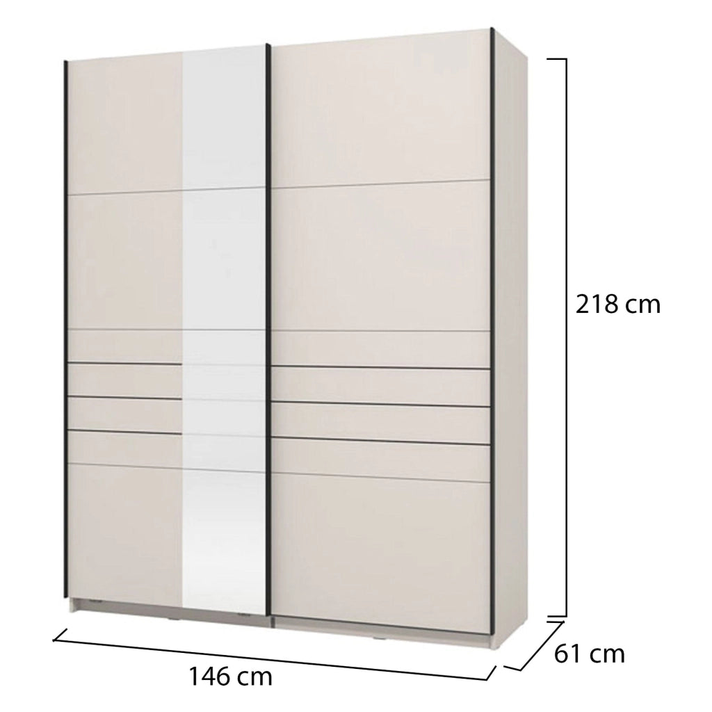 Armadio Camera da Letto Vialone, Guardaroba Grande Appendiabiti, 145.5x217.5h cm Bianco Crema