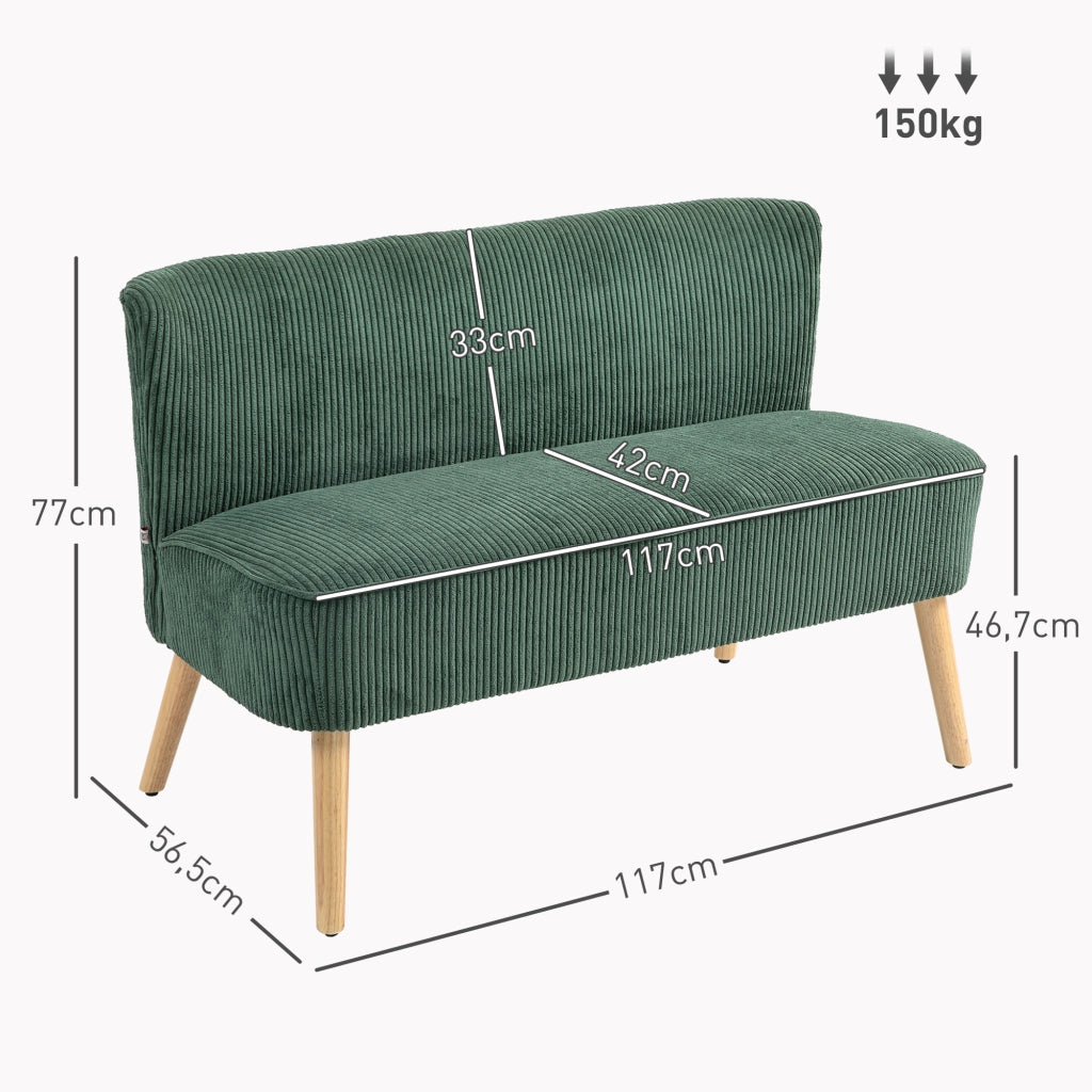 Divano 2 posti imbottito in tessuto similvelluto ¨C Minimal ¨C Verde 117x56,5x77 cm