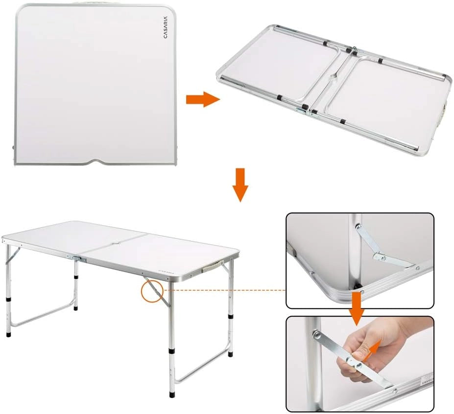 Set Mobili Campeggio Casaria Tavolo Pieghevole 4 Sgabelli Richiudibili Funzione Valigia Trasporto