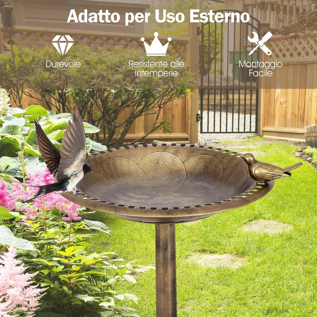Mangiatoia per Uccelli, Vasca per Uccelli Autoportante da Esterno con Supporto, Stazione di Alimentazione per Uccelli per Balcone Giardino Cortile Patio (Bronzo)