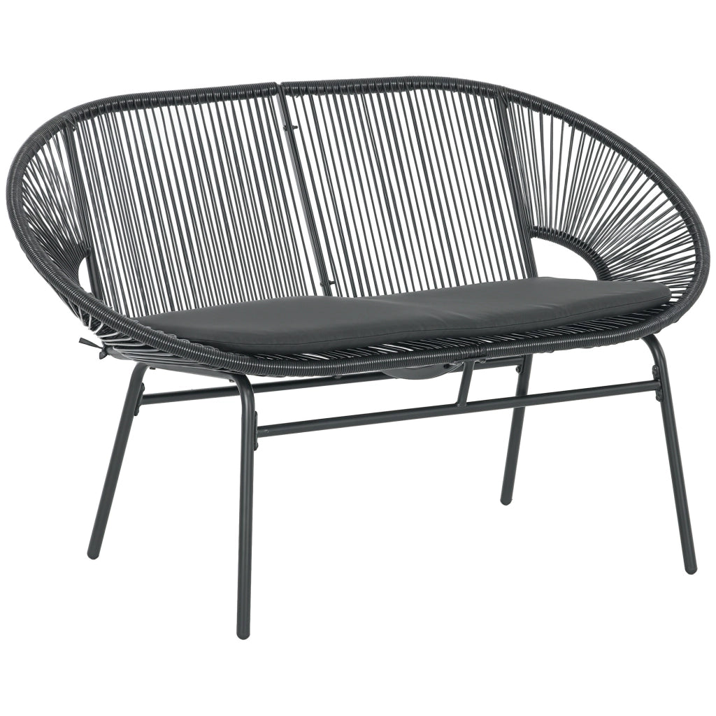 Divano da Giardino 2 Posti in Rattan PE ¨C zephmum ¨C 132x72x83 cm, Nero