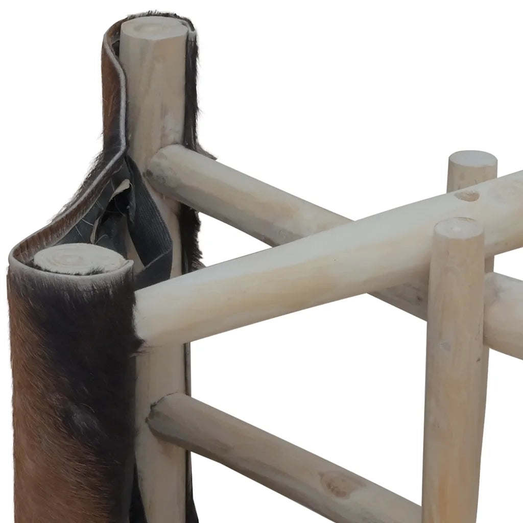 Sgabello Pieghevole in Pelle di Capra e Legno di Teak 288815
